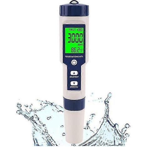 Testeur de sel pour piscine, salinomètre numérique, testeur de salinité 5 en 1 haute précision pour eau salée, IP67 (1/5)