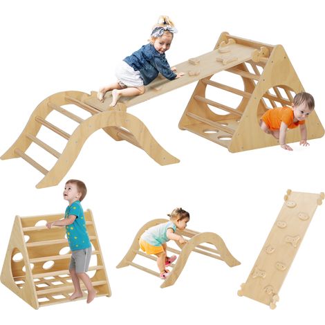 Escalade pour enfants de 18 à 48 mois, 8 mois en 1 avec rampe en arc et sac de sable 175x59,5 x 60 cm naturel