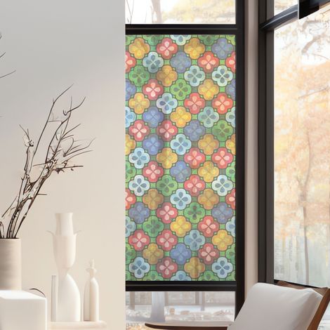 Stickers décoratifs électrostatique, quadrilobes, multicolore, géométrique, raccordable, effet vitrail, 150 cm X 67,5 cm (1/2)