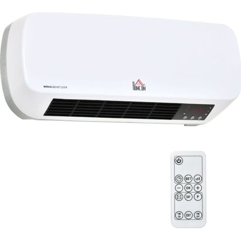 HOMCOM Radiateur mural soufflant 2000 W - chauffage céramique PTC - 3 niveaux de puissance - télécommande incluse blanc noir (1/5)