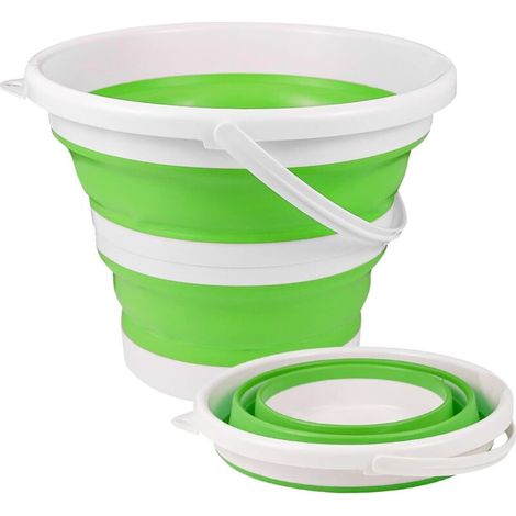 Seau pliable en silicone pour camping, voyages, lavage de voiture et usage domestique (vert) (3 litres) (1/5)