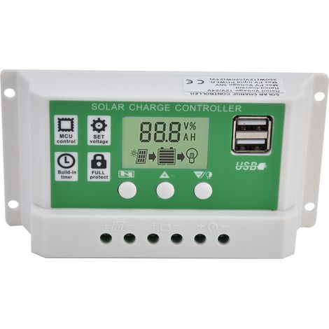 Régulateur de charge solaire PWM 12/24V GLL121020A, panneau de contrôle avec double port USB, équipement de charge intelligent pour batterie, 10A, camping et caravane. (1/5)