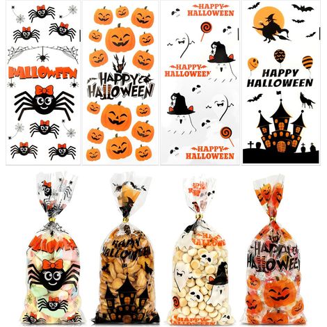 200 Sachets cellophane, transparents, motifs Halloween, 27,5x12,5cm, bonbons biscuits (1/5)