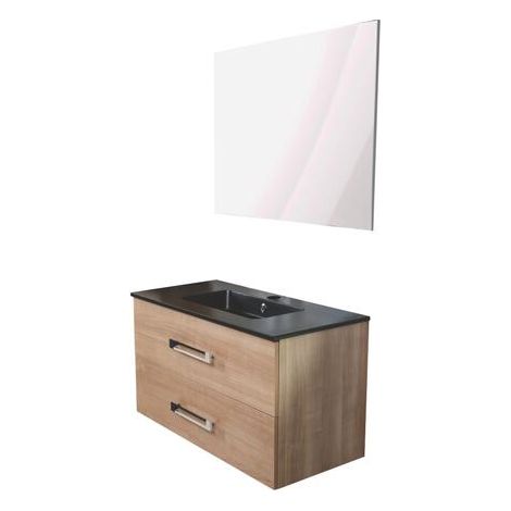 ONDEE ZEN - Meuble de salle de bain à suspendre LENCA - L90cm - Bois miel - Mélaminé (1/7)