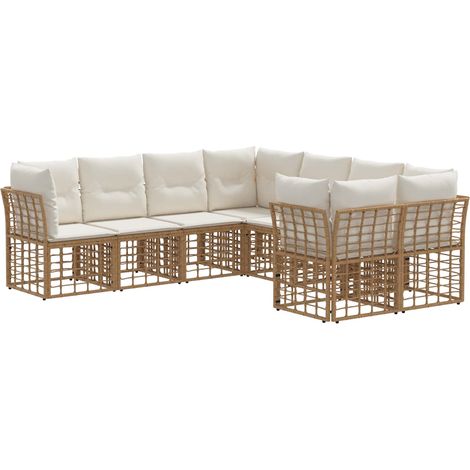 Outdoor-Sofagarnitur 8 pcs Natürlich und Cremweiß Polyester vidaXL