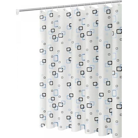 Rideau de Douche Antimoisissure 200x180 cm avec Anneaux, Imperméable et Antibactérien, Motif Carreaux Bleus sur Fond Blanc, pour Salle de Bain