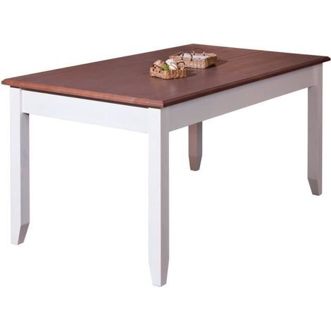 Table à rallonge pin massif blanc et sépia brun Caly 160-200 cm (1/3)