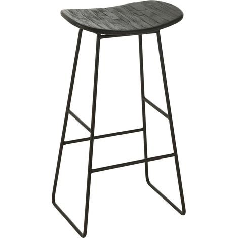 Tabouret rectangulaire en teck recyclé noir design moderne - Noir effet bois foncé (1/5)