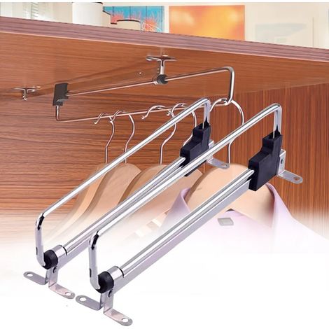 Set mit zwei ausziehbaren Kleiderbügeln, 30–55 cm  Ausziehbare Kleiderstange  Kleiderbügelverlängerung mit Schraube  Platzsparende Kleiderbügel, ideal für Mäntel und Hosen  Garderobenzubehör