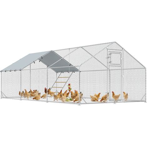 Gallinero metálico exterior de 3x6 m con percha multiusos, comedero colgante tipo brocheta y lona protectora resistente (1/5)