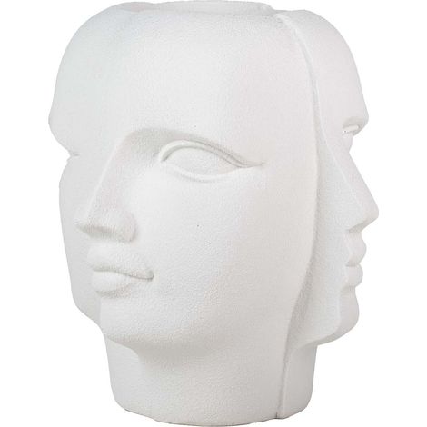 Weißer Pflanzkübel aus Polyresin mit Gesichtern, 68 x 68 x 69 cm (1/5)