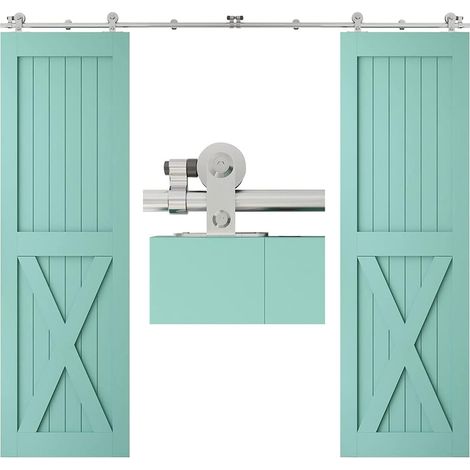 Kit de quincaillerie pour porte de grange Quincaillerie de porte de grange coulissante en acier inoxydable, Kit de rails Clsoet for deux portes, Kit de suspension de 4 à 20 pieds en douceur et en sile (1/5)