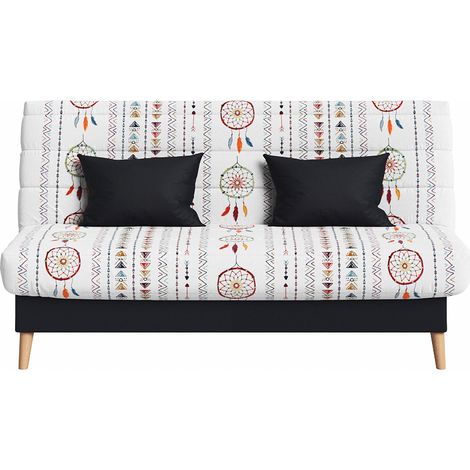 Banquette convertible SOHO clic clac, couchage 130x190 avec rangement intégré + 2 coussins OFFERTS, Blanc à motifs (1/3)