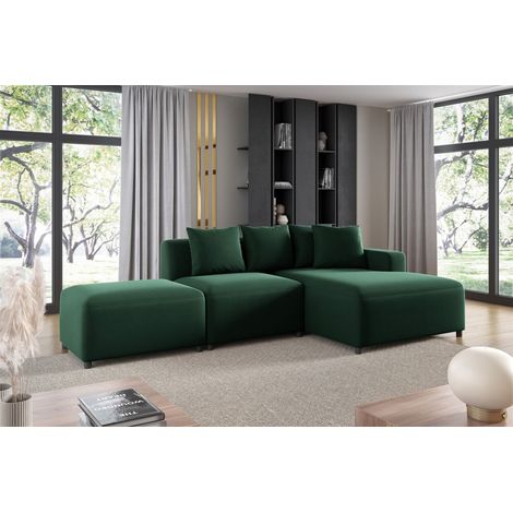 Ecksofa Designersofa MEGAN XS inkl. Hocker Stoff Salvador Dunkelgrün Ottomane Rechts (1/3)