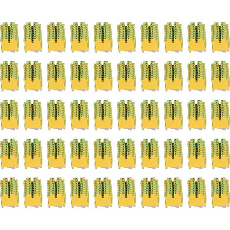50 bornes de terre DIN rail cuivre pur jaune/vert USLKG-3, bloc terminal de mise à la terre (1/5)