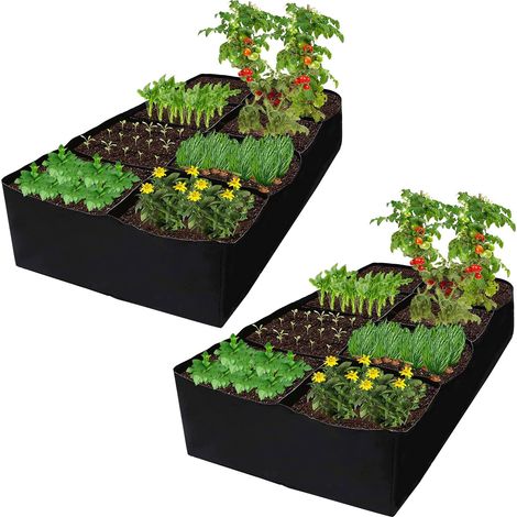 2 Pièces Sacs Carré Contenant de Plantation, 8 Grilles Sacs de Plantation en Non Tissés 180 x 90 x 30 cm, Sac à Plantes, Sacs à Plantes pour Pommes de Terre Tomates Fraises Fleurs (1/5)