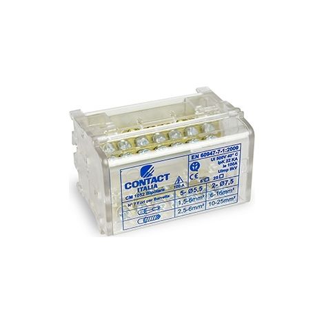 Morsettiera bipolare cm 1052 100a 7 fori filo elettrico cavo unipolare fin 25 mm