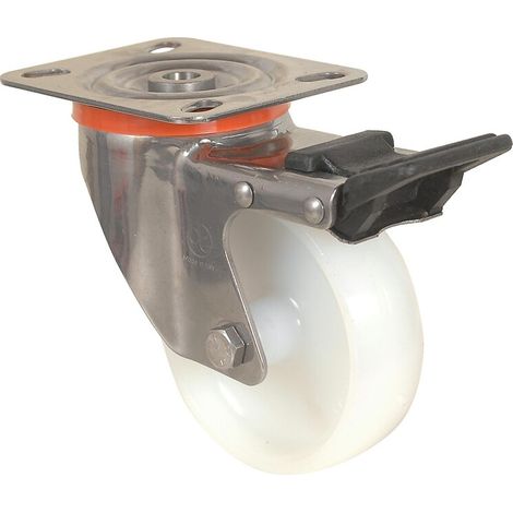 Roulette pivotante à blocage sur platine corps inox charges moyennes Mécaninox. diamètre 100 mm. charge 200 kg - GUITEL-POINT M