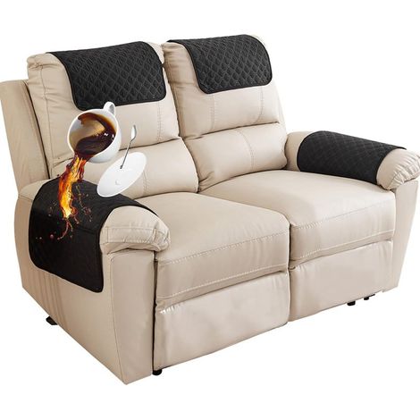 Ensemble de housses d'accoudoirs matelassées imperméables avec poches de rangement, protection antidérapante pour fauteuil inclinable pour animaux de compagnie, noir 2 places (4 pièces) (1/5)