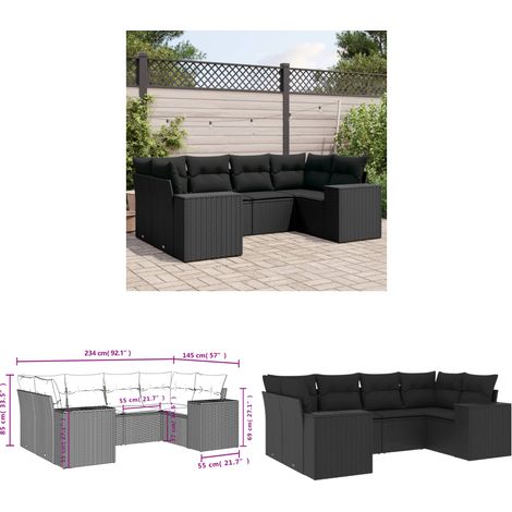 6-tlg. Garten-Sofagarnitur mit Kissen Schwarz Poly Rattan - Gartensorte - Gartenmöbelset - PE-Rattan Möbel - Outdoor Lounge Set - Balkonmöbel - Home & Living (1/3)