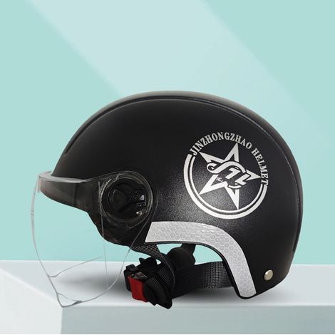 Casque demi-bol pour trottinette électrique avec visière transparente – Casque de moto rétro pour adultes