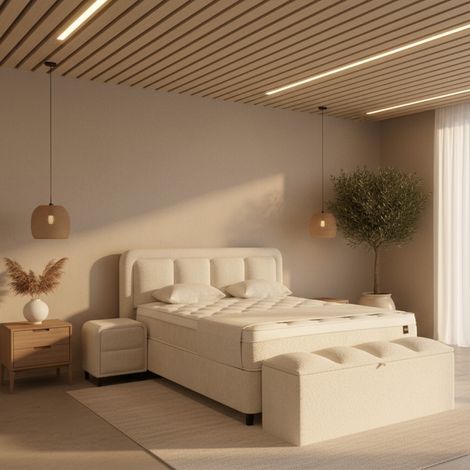 Lit coffre 160cm en tissu + matelas + surmatelas KAPY (1/5)