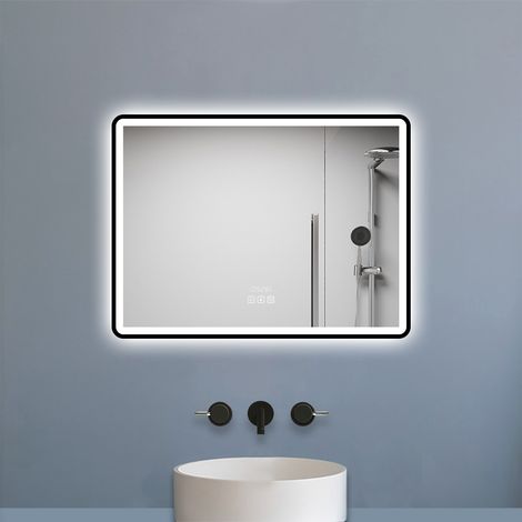 Biubiubath 700x500mm Bluetooth Bathroom LED Mirror with Light Digital Clock,Dimmable,Anti-fog,Wall Mounted (1/5)