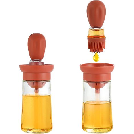 flacon Distributeur D'huile D'olive En Verre Avec Brosse En Silicone 2 En 1, Flacon Doseur D'huile Pour Cuisine, Frire, Ptisserie, Vinaigre, Dinde (1/5)