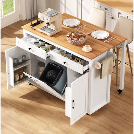 Isola da cucina con ruote 120x40-75x92 cm, piano estensibile e prese HAVRYA (1/5)