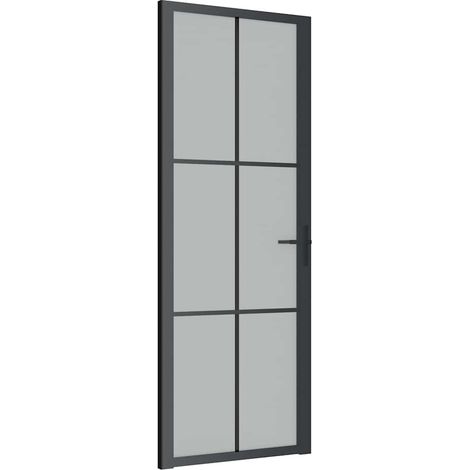 Porte intérieure 76x201,5 cm Noir Verre mat et aluminium