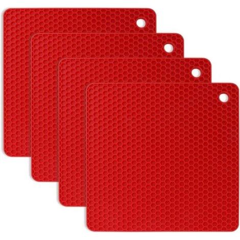 QORVA-Tapis de table en siliCône, dessous de plat en siliCône 4PCS antidérapant (rouge)-Fei Yu