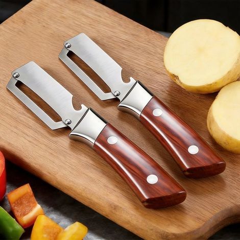BelleRise - Set mit 2 multifunktionalen Edelstahl-Schälern für Obst und Gemüse (mit Flaschenöffner) (1/5)