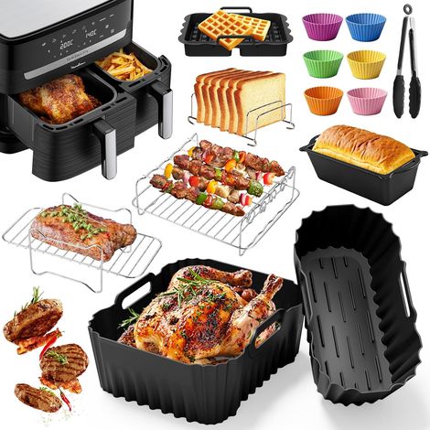 Air Fryer Accessories for Easy Fry Dual 8.3L(5.2/3.1L)  Air Fryer Mould with Rack Racks, Cake Mould, Bread Pan for T17099 (1/5)