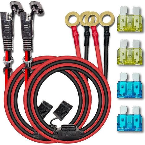 Packung mit 2 x 10AWG 2FT SAE-Ladekabeln mit O-Ring-Steckern, Schnellkupplungskabelbaum, 15A- und 20A-Sicherungen für Auto-Solarpanel (1/5)