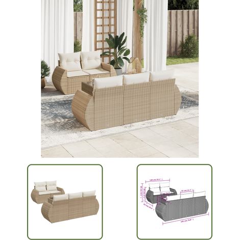 The Living Store Salon de jardin avec coussins 6 pcs beige résine tressée - Ensemble Salon De Jardin - Mobilier De Jardin - Canapé Jardin - Chaise Lounge - Set Salon Exterieur
