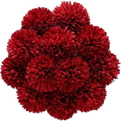Artificielles Hortensia Fleurs, 10 Pcs Soie Chrysanthème Petite Boule De Fleurs pour La Maison Garden Party Office Décoration, Bouquets De Mariage De Mariée, Arrangement, Centres(Rouge) (1/5)