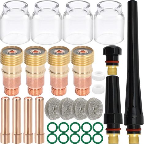Kit d'accessoires pour TIG torche de soudage, 12 coupelle en verre lentille de gaz courte 1,6 mm 1/16" mandrin diffuseur coupelle arrière pour DB SR WP 17 18 26 soudage pièces de rechange (1/5)
