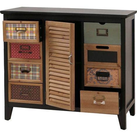 Commode style apothicaire vintage avec 8 tiroirs et 2 compartiments meuble de rangement avec façades décoratives 040009122