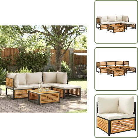 The Living Store Salon de jardin avec coussins 5 pcs Bois d'acacia solide - Ensemble Salon De Jardin - Canapé Jardin - Meuble De Jardin - Table De Jardin - Acacia
