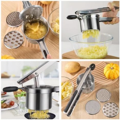 Presse purée manuelle,presse purée en acier inoxydable,avec 3 disque remplaçable,outil de cuisine,pour fruit,légume,aliment de bébé (1/4)