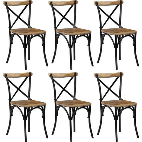 Chaises à dossier croisé 6 pcs Noir Bois de manguier massif (1/5)