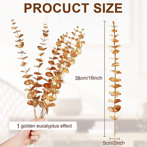Feuilles D Eucalyptus Artificielles - Décoration Dorée En Plastique Pour Mariage Et Noël - Branches Faux Feuillage Intérieur Extérieur - Lot De 1 (1/5)