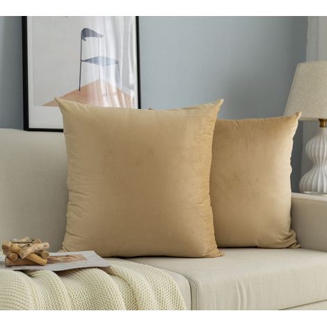 Paire de taies d'oreiller en velours pour canapé et lit, housses de coussins, anti-acariens et hypoallergéniques, 2 pièces (60x60 cm, beige) (1/5)