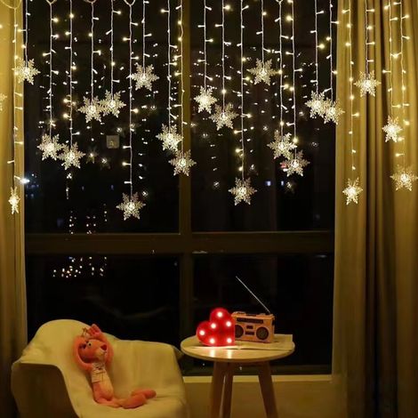 LED-Lichterkette für Fenster, 8-stufige Lichterkette für Vorhänge, funkelnder Schnee als Weihnachtsdekoration (warmweiß)