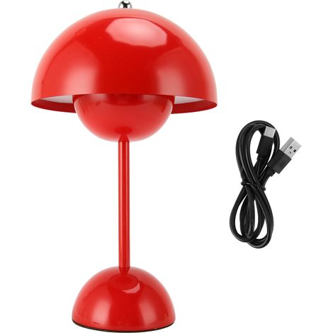 Ortviai Lampe de bureau sans fil en forme de bouton floral, LED rétro rechargeable, 3 températures de lumière, touche tactile, rouge (1/5)