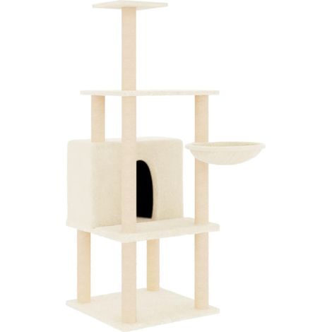 Tiragraffi per gatti Mobili per arrampicata su torre Tiragraffi piattaforma da arrampicata con tiragraffi in sisal 132 cm crema 020022468