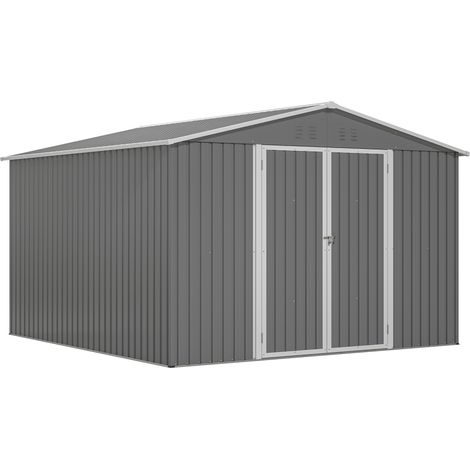 ELVMI Gartenhaus aus Metall mit Bodenrahmen, Abschließbaren Türen für Geräte und Gartenmöbel, Grau, 10 x 10 Fuß (1/5)