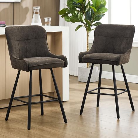 Wahson Bar Stools Set of 2, Chenille Upholstered Counter Height Chairs, Modern Style for Kitchen Island, Home Bar and Restaurant, Brown