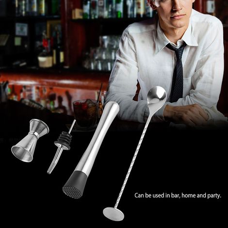Lot de 4 outils de cocktail en acier inoxydable résistant pour bar à domicile et fête, accessoires de mixage de boissons durables (B)