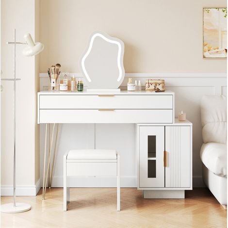 Toeletta 100x40x78 cm Bianca con Specchio LED 3 Colori, Cassetti Spaziosi e Modulabile (1/5)